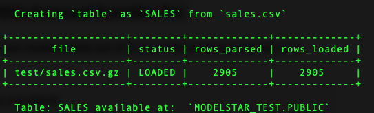 Datatable creation result